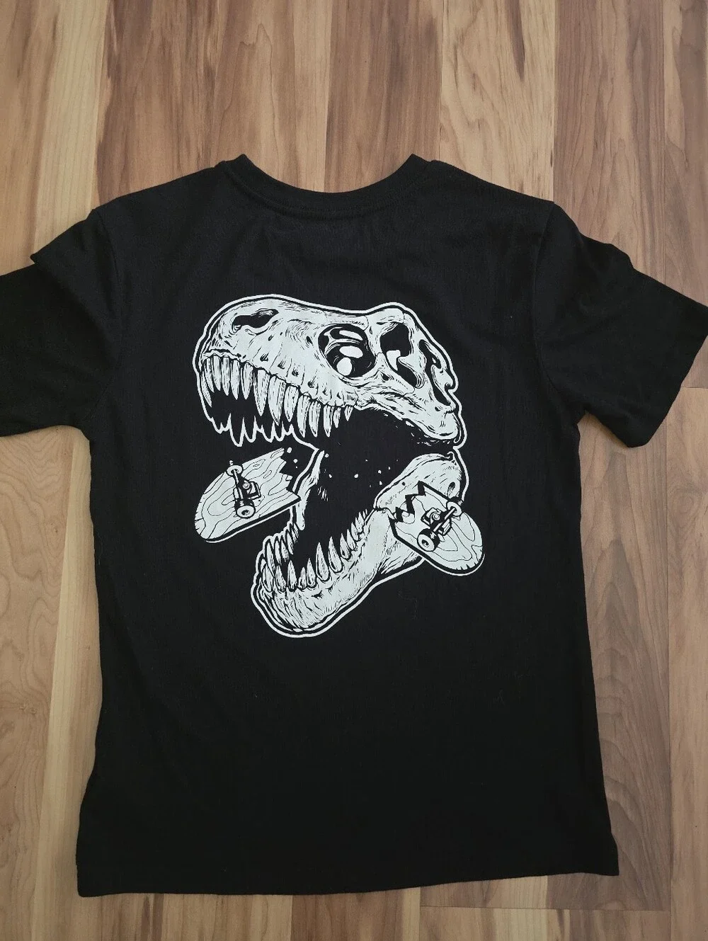 Old Navy Black Graphic T-Shirt with White Dinosaur Skull